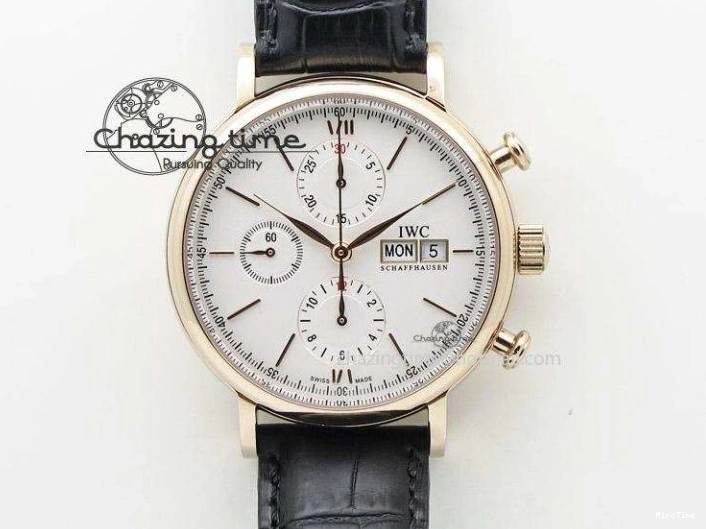 MIROTIME 0129 Snug Portofino IW391022 SS ZK 1:1 Best Edition White Dial Gold Markers On Black Leather Strap A 7130